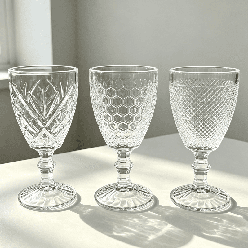 New Models Engraved Pattern 350ml Glass Goblets for Juice/Wine/Ice Cream