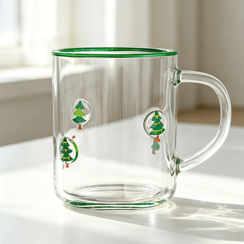 Customized Christmas Pattern 485ml Glass Mugs for Coffee/Tea/Milk/Hot Drinks