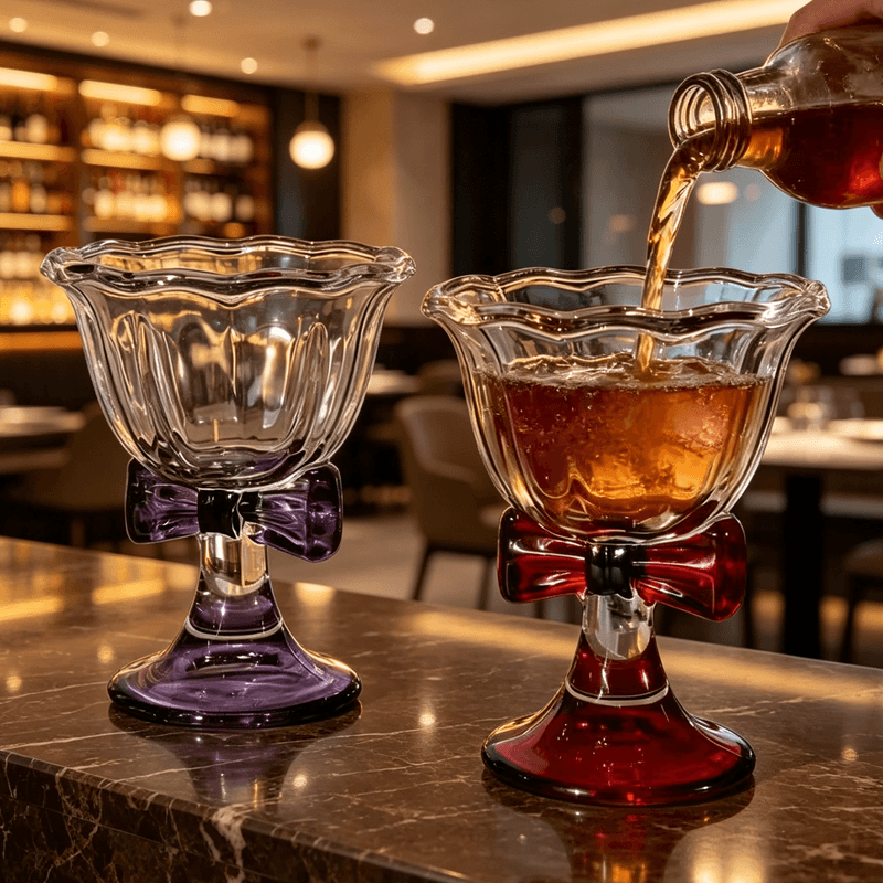 New Beautiful Colored Bow Glass Cups for Drinking Juice/Beer/Whisky
