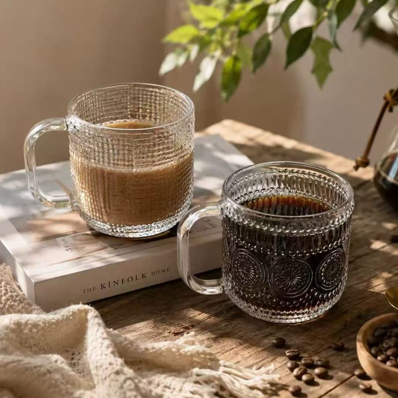 Machine Made Engraving Patterns Glass Coffee Mugs Tea Mugs