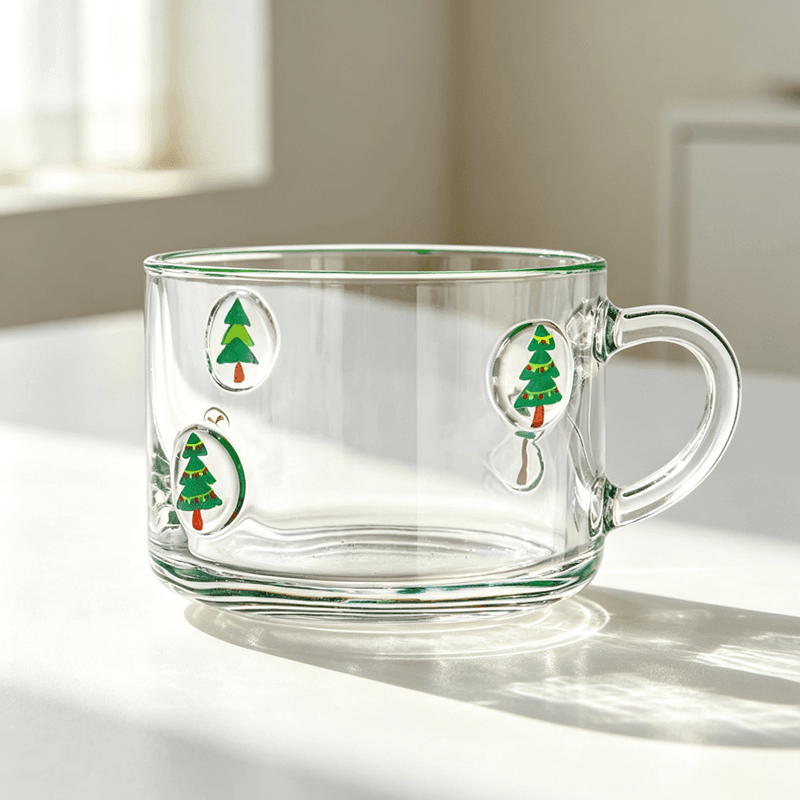 New Designs Chrismtas Glass Mugs with 360ml Volume for Milk/Tea/Coffee